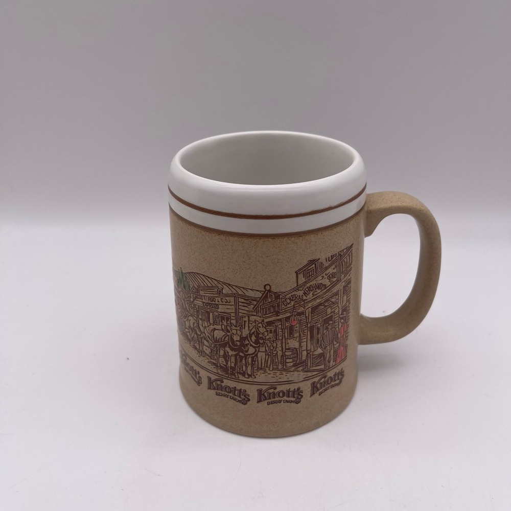 Vintage Knotts Berry Farm Ghost Town Souvenir Mug Tan Speckled Ceramic Mug